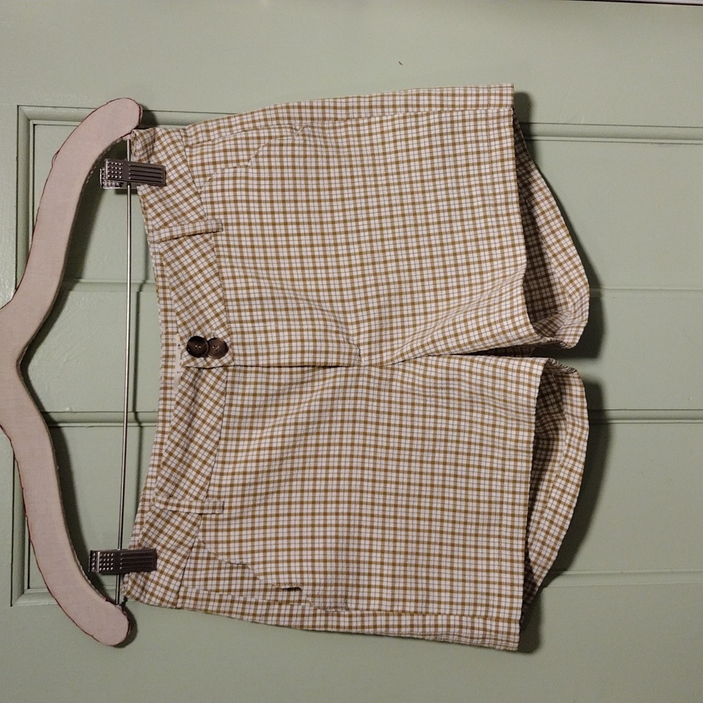 Women's Miami caramel/yellow white check pattern shorts Small